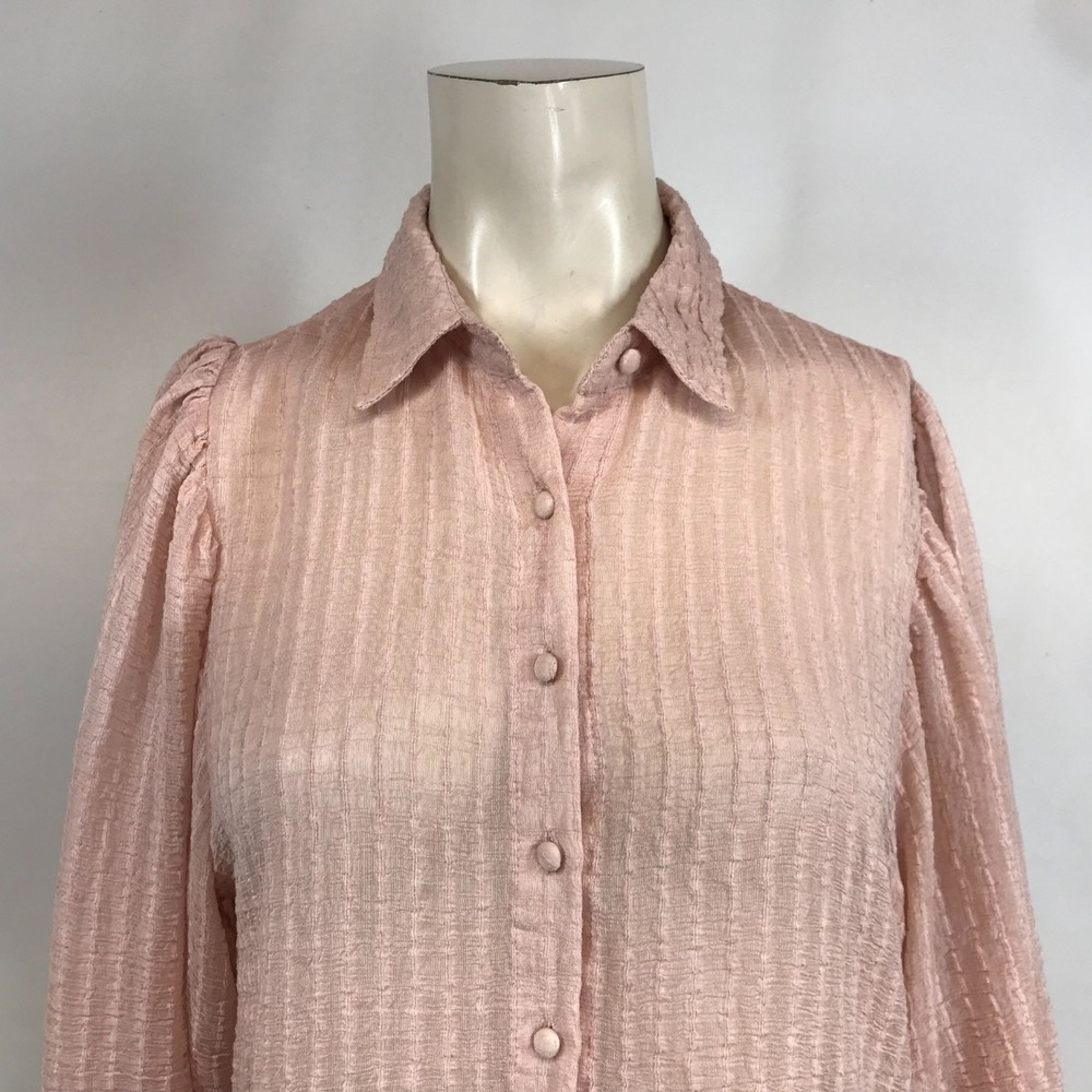 IDEM DITTO - WOMEN'S MEDIUM - PINK 3/4 SLEEVE BUTTON UP TOP BLOUSE - Picture 2 of 8